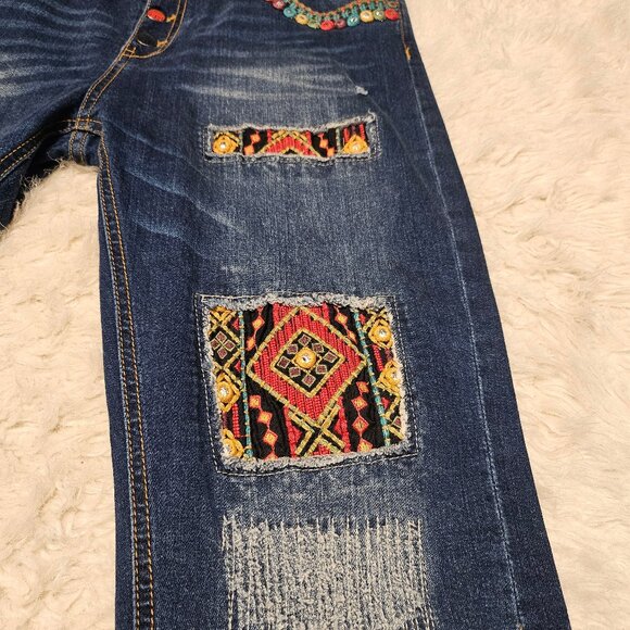 Desigual Blue Straight-Leg Jeans with Colorful Embroidered Patches - Picture 12 of 13